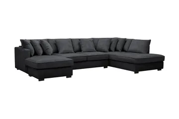 Rossita 5-personers Højrevendt U-formet Dyb Sofa med Divan og Chaiselong i Chenille - Trenza 01, Sort Chenille - Møbler - Sofaer - U Sofa