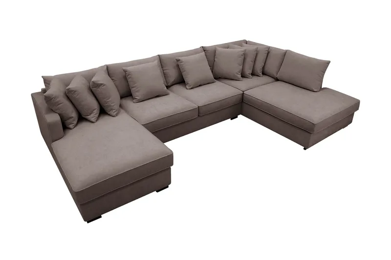 Rossita 5-personers Højrevendt U-formet Dyb Sofa med Divan og Chaiselong i Stof - Brun - Møbler - Sofaer - U Sofa