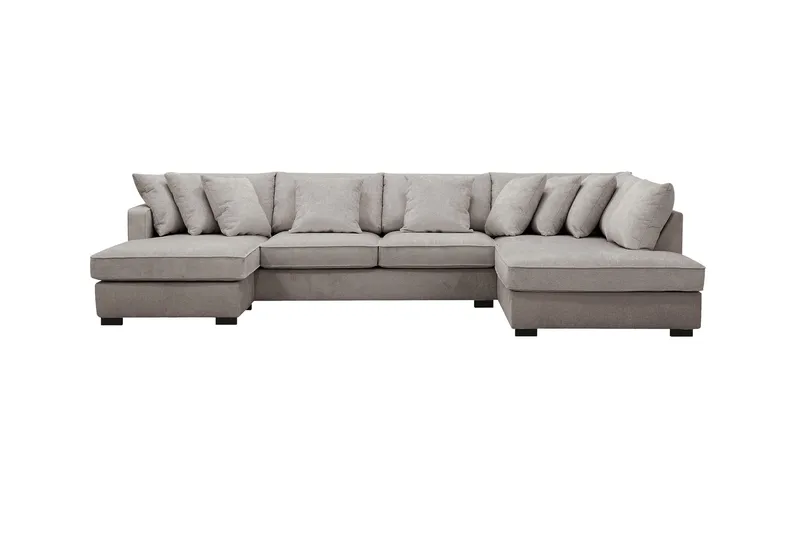 Rossita 5-personers Højrevendt U-formet Dyb Sofa med Divan og Chaiselong i Chenille - Grå / Brun - Møbler - Sofaer - U Sofa