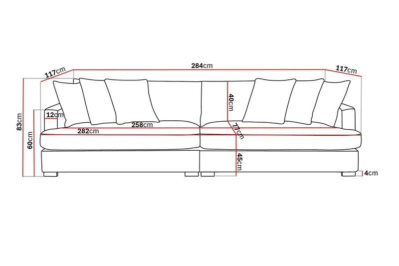 Rossita Lyx 4-personers Ekstra Dyb Sofa i Chenille - Grå - Møbler - Sofaer - 4 personers sofa