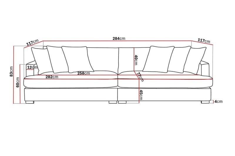 Rossita Lyx 4-personers Ekstra Dyb Sofa i Jernbanefløjl - Brun - Møbler - Sofaer - 4 personers sofa