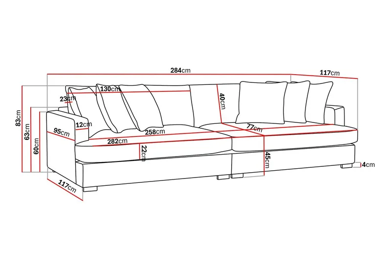 Rossita Lyx 4-personers Ekstra Dyb Sofa i Chenille - Lysegrå - Møbler - Sofaer - 4 personers sofa