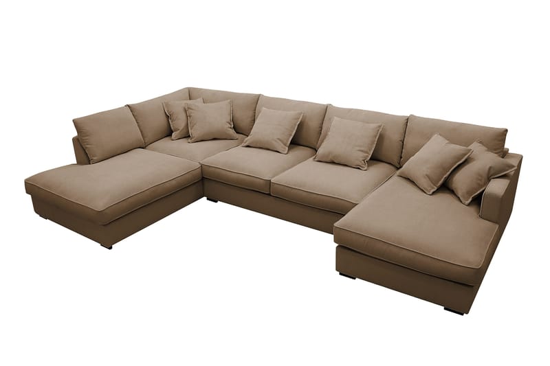 Rossita Lyx 5-personers højrevendt U-formet ekstra dyb sofa med divan og chaiselong i fløjl - Lysebrun - Møbler - Sofaer - U Sofa