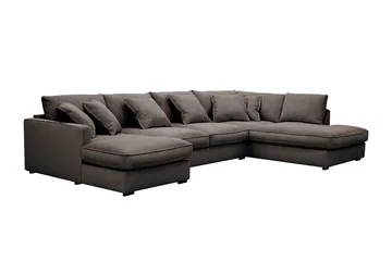 Rossita Lyx 5-personers højrevendt U-formet ekstra dyb sofa med divan og chaiselong i fløjl - Taupe - Møbler - Sofaer - U Sofa