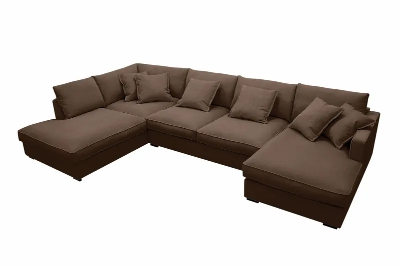 Rossita Lyx 5-personers højrevendt U-formet ekstra dyb sofa med divan og chaiselong i fløjl - Mørkebrun - Møbler - Sofaer - U Sofa