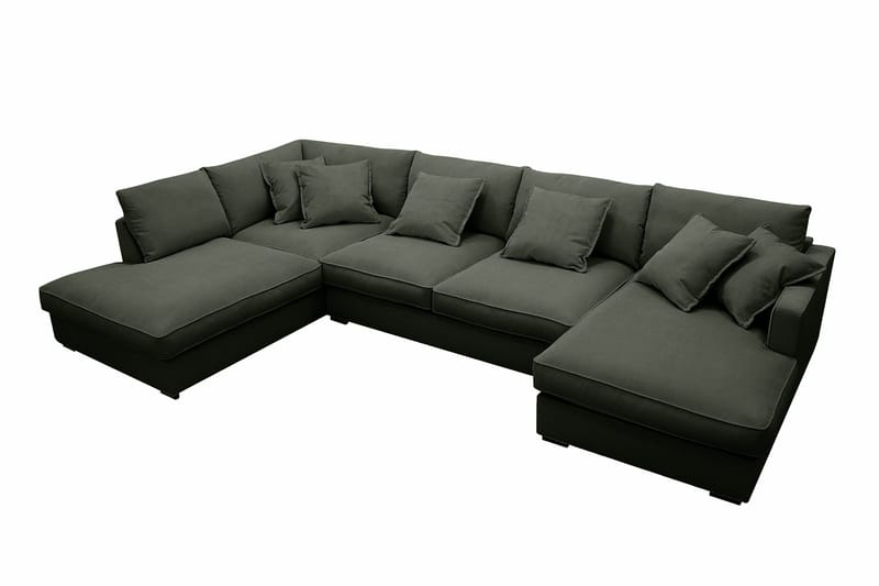 Rossita Lyx 5-personers højrevendt U-formet ekstra dyb sofa med divan og chaiselong i fløjl - Mørkegrøn - Møbler - Sofaer - U Sofa