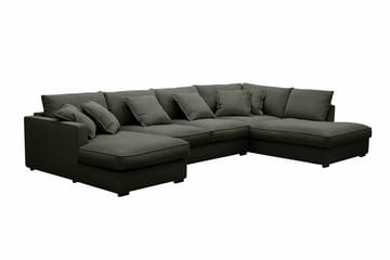 Rossita Lyx 5-personers højrevendt U-formet ekstra dyb sofa med divan og chaiselong i fløjl - Mørkegrøn - Møbler - Sofaer - U Sofa