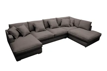 Rossita Lyx 5-personers højrevendt U-formet ekstra dyb sofa med divan og chaiselong i fløjl - Taupe - Møbler - Sofaer - U Sofa