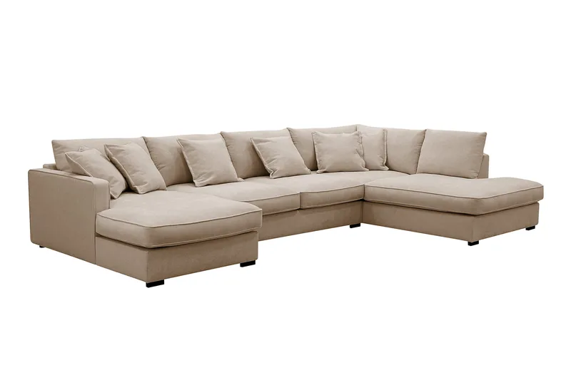 Rossita Lyx 5-personers Venstrevendt U-formet Ekstra dyb Sofa med Divan og Chaiselong i Stof - Lys brun - Møbler - Sofaer - U Sofa