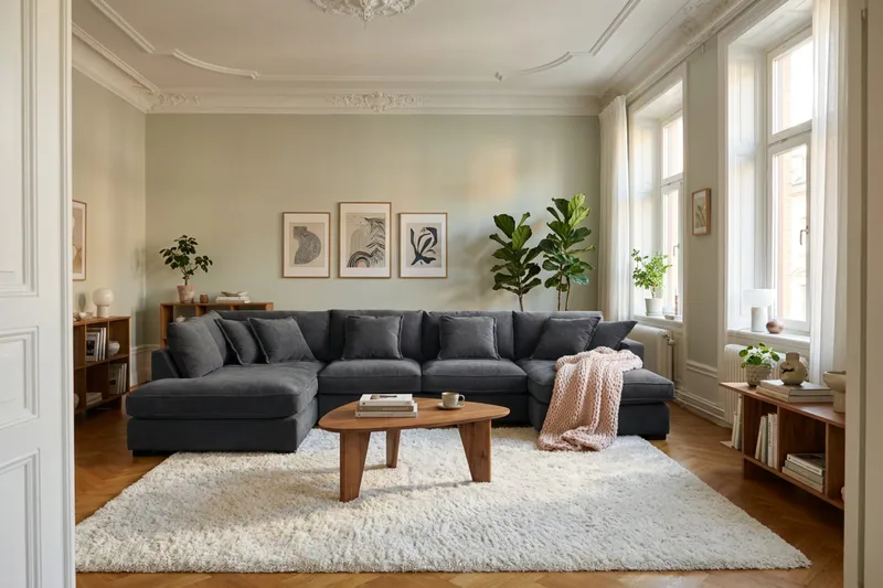 Rossita Lyx 5-personers venstrevendt U-formet ekstra dyb sofa med divan og chaiselong i chenille - Trenza 01, Sort Chenille - Møbler - Sofaer - U Sofa