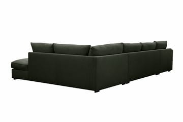 Rossita Lyx 5-personers højrevendt U-formet ekstra dyb sofa med divan og chaiselong i fløjl - Mørkegrøn - Møbler - Sofaer - U Sofa