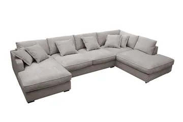 Rossita Lyx 5-personers højrevendt U-formet ekstra dyb sofa med divan og chaiselong i chenille - Trenza 08, Grå/Brun Chenille - Møbler - Sofaer - U Sofa