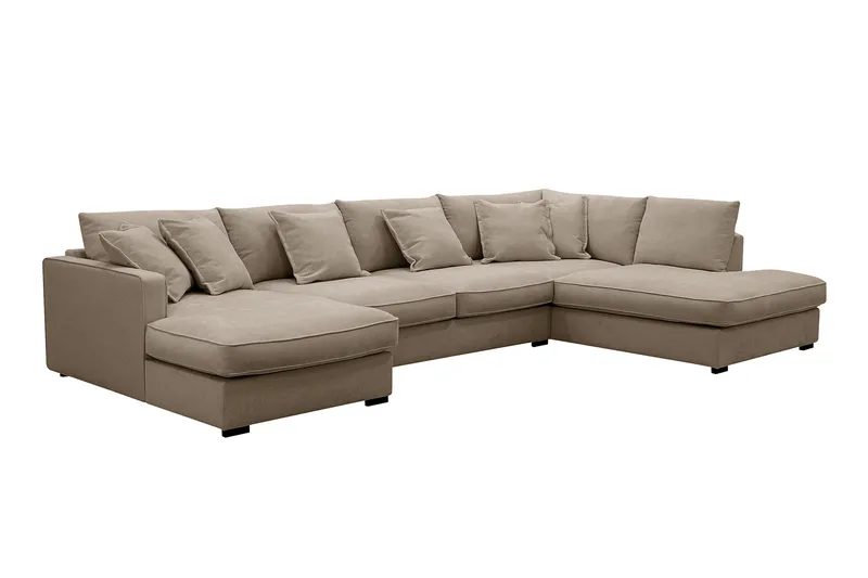 Rossita Lyx 5-personers Venstrevendt U-formet Ekstra dyb Sofa med Divan og Chaiselong i Stof - Brun - Møbler - Sofaer - U Sofa