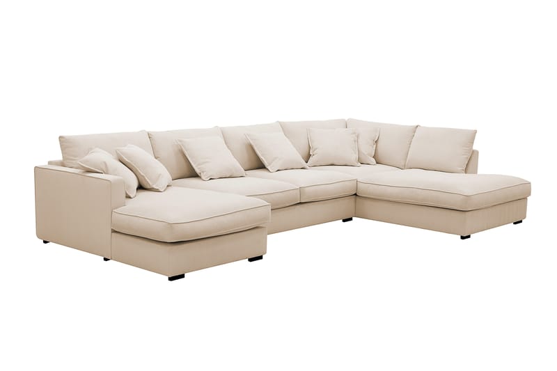 Rossita Lyx 5-personers venstrevendt U-formet ekstra dyb sofa med divan og chaiselong i fløjl - Beige - Møbler - Sofaer - U Sofa