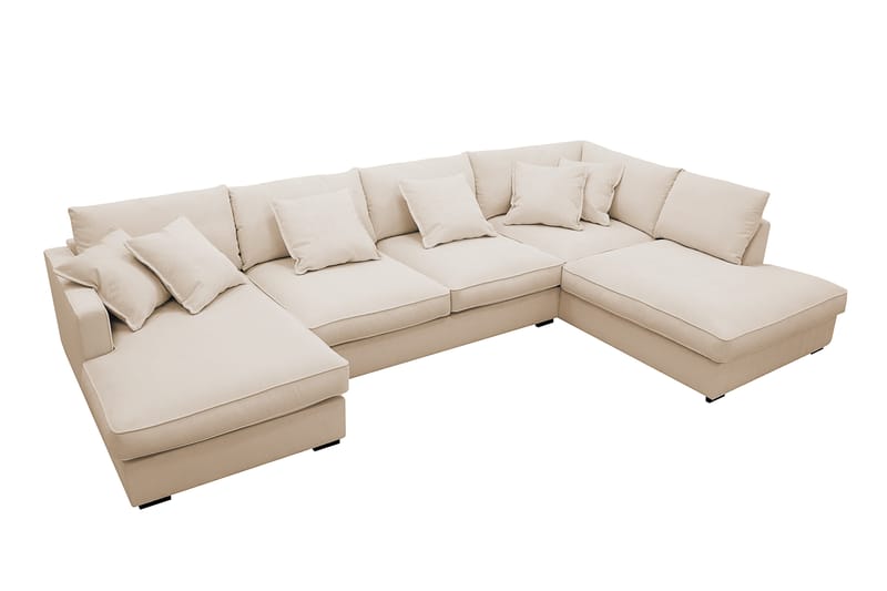 Rossita Lyx 5-personers venstrevendt U-formet ekstra dyb sofa med divan og chaiselong i fløjl - Beige - Møbler - Sofaer - U Sofa