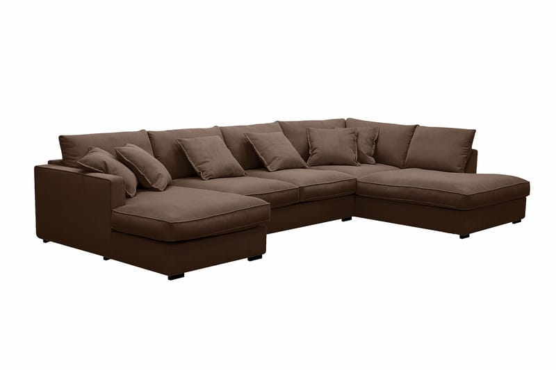 Rossita Lyx 5-personers venstrevendt U-formet ekstra dyb sofa med divan og chaiselong i fløjl - Mørkebrun - Møbler - Sofaer - U Sofa