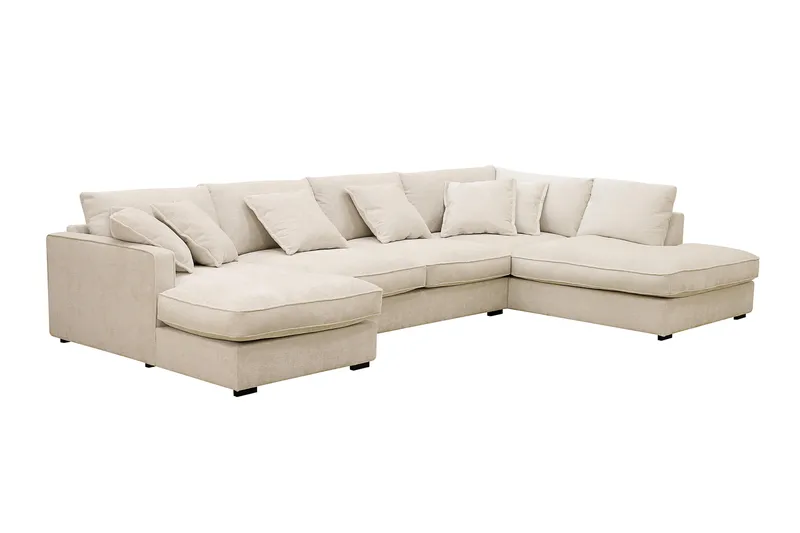 Rossita Lyx 5-personers venstrevendt U-formet ekstra dyb sofa med divan og chaiselong i chenille - Beige - Møbler - Sofaer - U Sofa