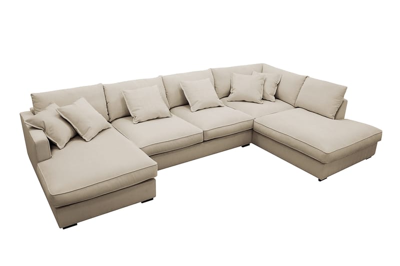 Rossita Lyx 5-personers venstrevendt U-formet ekstra dyb sofa med divan og chaiselong i fløjl - Creme - Møbler - Sofaer - U Sofa