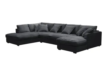 Rossita Lyx 5-personers venstrevendt U-formet ekstra dyb sofa med divan og chaiselong i chenille - Trenza 01, Sort Chenille - Møbler - Sofaer - U Sofa