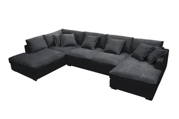 Rossita Lyx 5-personers venstrevendt U-formet ekstra dyb sofa med divan og chaiselong i chenille - Trenza 01, Sort Chenille - Møbler - Sofaer - U Sofa
