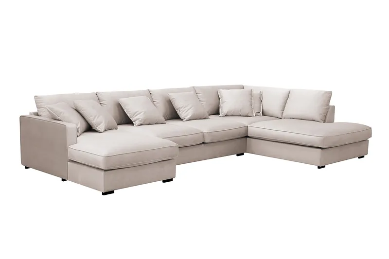 Rossita Lyx 5-personers venstrevendt U-formet ekstra dyb sofa med divan og chaiselong i velour - Beige - Møbler - Sofaer - U Sofa