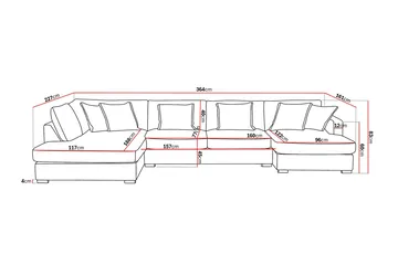 Rossita Lyx 5-personers venstrevendt U-formet ekstra dyb sofa med divan og chaiselong i chenille - Trenza 01, Sort Chenille - Møbler - Sofaer - U Sofa