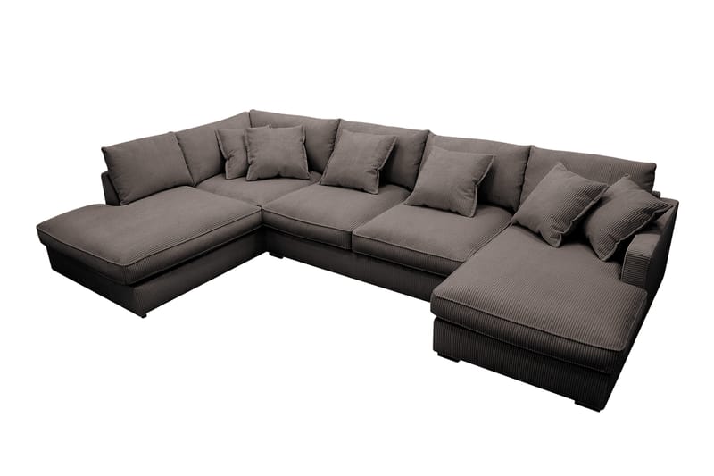 Rossita Lyx 5-personers Højrevendt U-formet Ekstra dyb Sofa med Divan og Chaiselong i Fløjl - Brun - Møbler - Sofaer - U Sofa