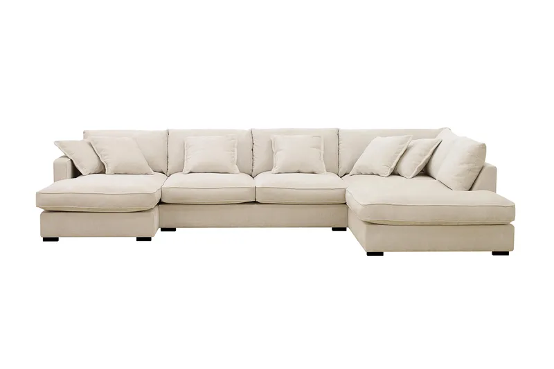 Rossita Lyx 5-personers venstrevendt U-formet ekstra dyb sofa med divan og chaiselong i chenille, Beige
