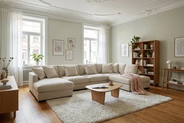 Rossita Lyx 5-personers højrevendt U-formet ekstra dyb sofa med divan og chaiselong i stof - Beige - Møbler - Sofaer - U Sofa