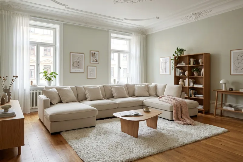 Rossita Lyx 5-personers højrevendt U-formet ekstra dyb sofa med divan og chaiselong i stof - Beige - Møbler - Sofaer - U Sofa