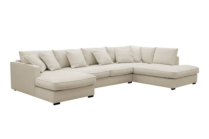 Rossita Lyx 5-personers Venstrevendt U-formet Ekstra dyb Sofa med Divan og Chaiselong i Stof - Beige - Møbler - Sofaer - U Sofa