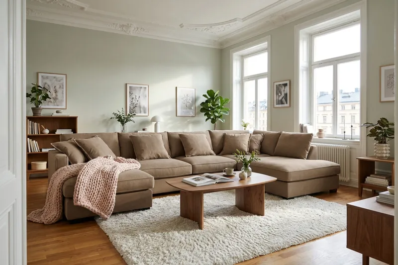 Rossita Lyx 5-personers højrevendt U-formet ekstra dyb sofa med divan og chaiselong i fløjl - Lysebrun - Møbler - Sofaer - U Sofa