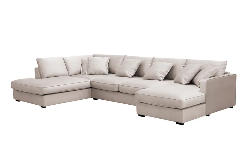Rossita Lyx 5-personers højrevendt U-formet ekstra dyb sofa med divan og chaiselong i velour - Beige - Møbler - Sofaer - U Sofa