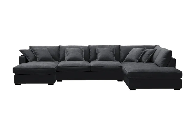 Rossita Lyx 5-personers venstrevendt U-formet ekstra dyb sofa med divan og chaiselong i chenille - Sort - Møbler - Sofaer - U Sofa