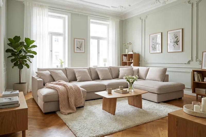 Rossita Lyx 5-personers højrevendt U-formet ekstra dyb sofa med divan og chaiselong i velour - Beige - Møbler - Sofaer - U Sofa