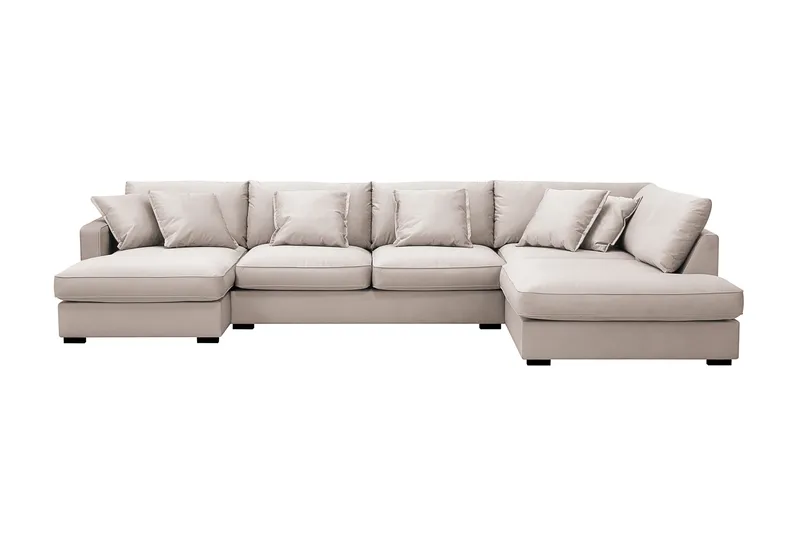 Rossita Lyx 5-personers venstrevendt U-formet ekstra dyb sofa med divan og chaiselong i velour, Beige