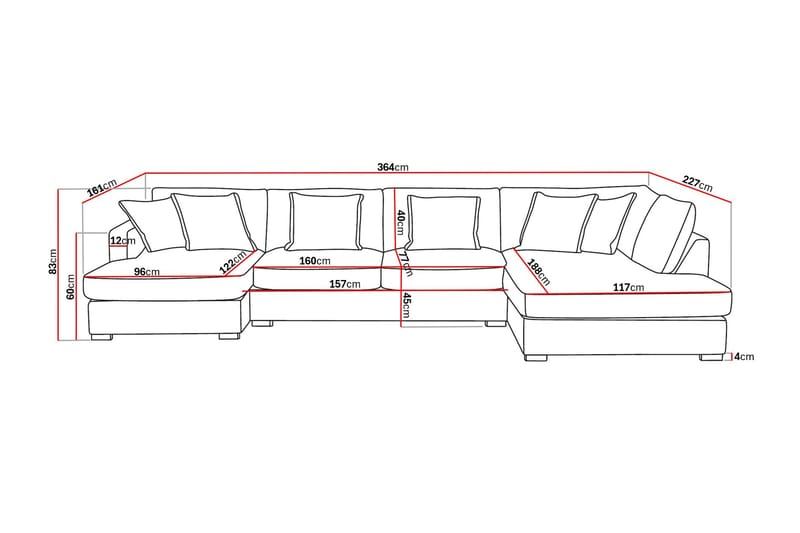 Rossita Lyx 5-personers højrevendt U-formet ekstra dyb sofa med divan og chaiselong i stof - Beige - Møbler - Sofaer - U Sofa
