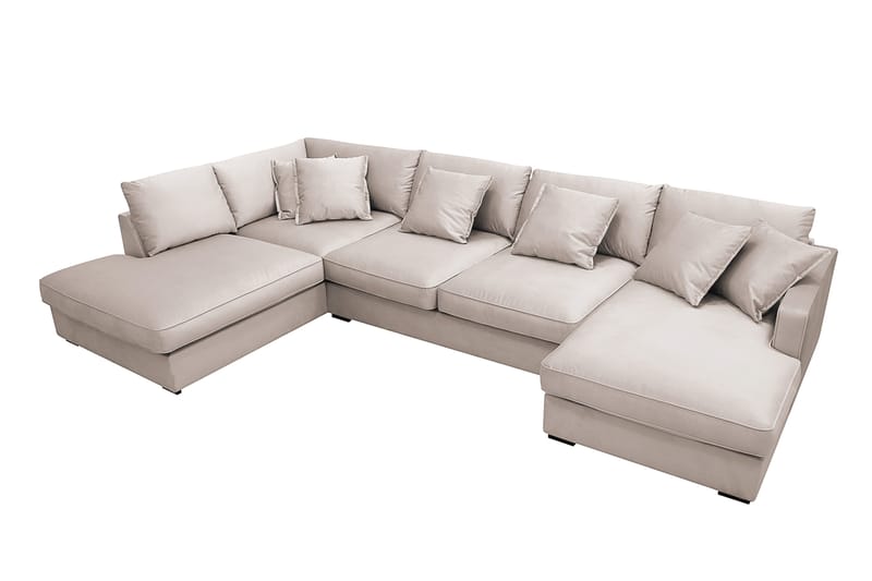 Rossita Lyx 5-personers højrevendt U-formet ekstra dyb sofa med divan og chaiselong i velour - Beige - Møbler - Sofaer - U Sofa