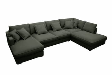 Rossita Lyx 5-personers højrevendt U-formet ekstra dyb sofa med divan og chaiselong i fløjl - Mørkegrøn - Møbler - Sofaer - U Sofa