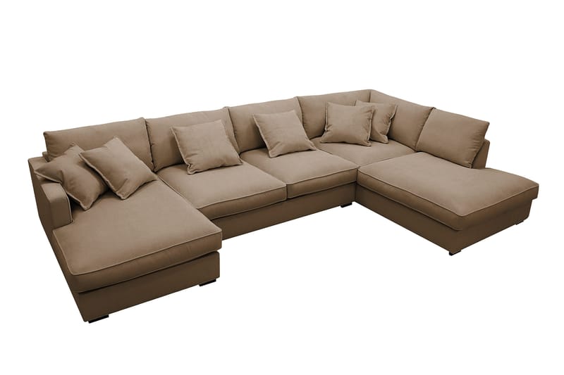 Rossita Lyx 5-personers venstrevendt U-formet ekstra dyb sofa med divan og chaiselong i fløjl - Lysebrun - Møbler - Sofaer - U Sofa