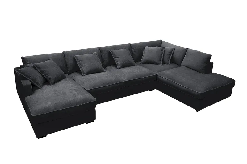 Rossita Lyx 5-personers venstrevendt U-formet ekstra dyb sofa med divan og chaiselong i chenille - Sort - Møbler - Sofaer - U Sofa