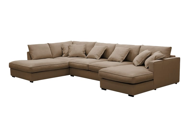 Rossita Lyx 5-personers højrevendt U-formet ekstra dyb sofa med divan og chaiselong i fløjl - Lysebrun - Møbler - Sofaer - U Sofa