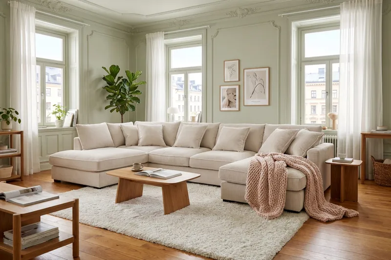 Rossita Lyx 5-personers venstrevendt U-formet ekstra dyb sofa med divan og chaiselong i fløjl - Offwhite - Møbler - Sofaer - U Sofa