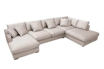 Rossita Lyx 5-personers højrevendt U-formet ekstra dyb sofa med divan og chaiselong i velour - Beige - Møbler - Sofaer - U Sofa