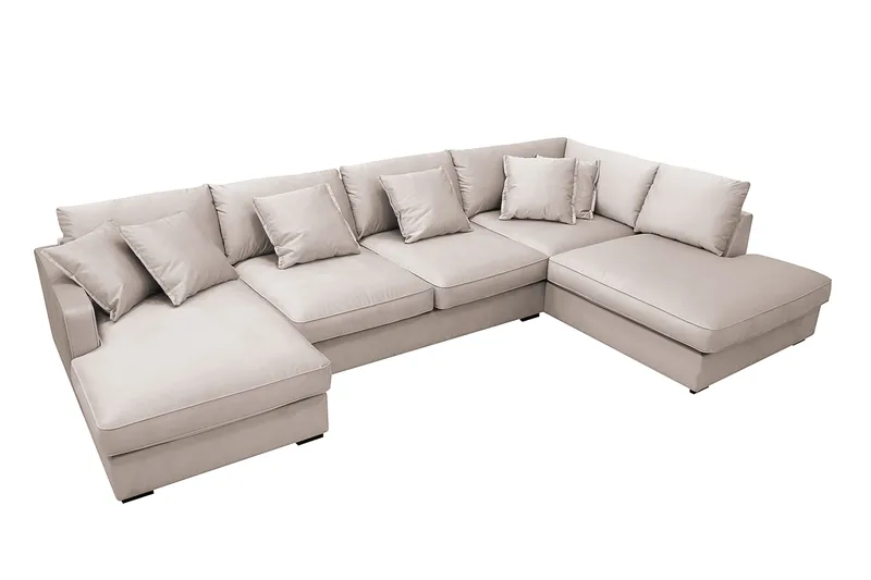 Rossita Lyx 5-personers venstrevendt U-formet ekstra dyb sofa med divan og chaiselong i velour - Beige - Møbler - Sofaer - U Sofa