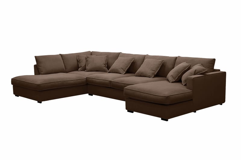 Rossita Lyx 5-personers højrevendt U-formet ekstra dyb sofa med divan og chaiselong i fløjl - Mørkebrun - Møbler - Sofaer - U Sofa