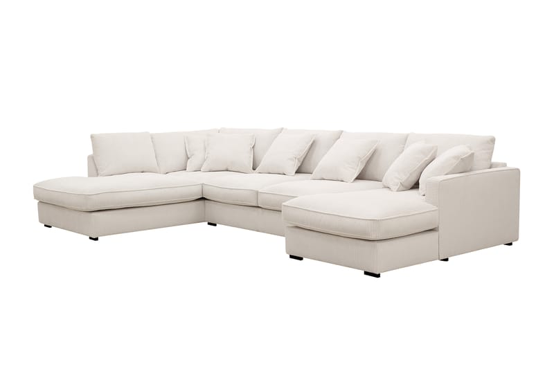 Rossita Lyx 5-personers Højrevendt U-formet Ekstra dyb Sofa med Divan og Chaiselong i Fløjl - Naturhvid - Møbler - Sofaer - U Sofa
