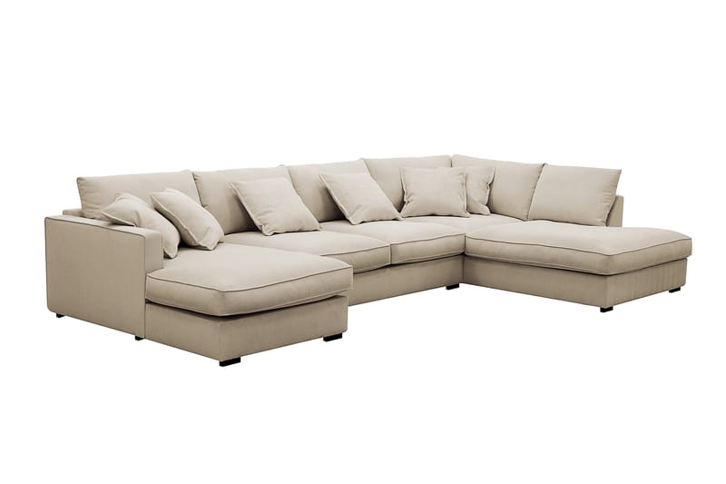Rossita Lyx 5-personers venstrevendt U-formet ekstra dyb sofa med divan og chaiselong i fløjl - Creme - Møbler - Sofaer - U Sofa