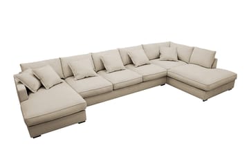 Rossita Lyx 6-personers højrevendt U-formet ekstra dyb sofa med divan og chaiselong i fløjl - Creme - Møbler - Sofaer - U Sofa