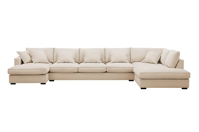 Rossita Lyx 6-personers venstrevendt U-formet ekstra dyb sofa med divan og chaiselong i fløjl - Beige - Møbler - Sofaer - U Sofa